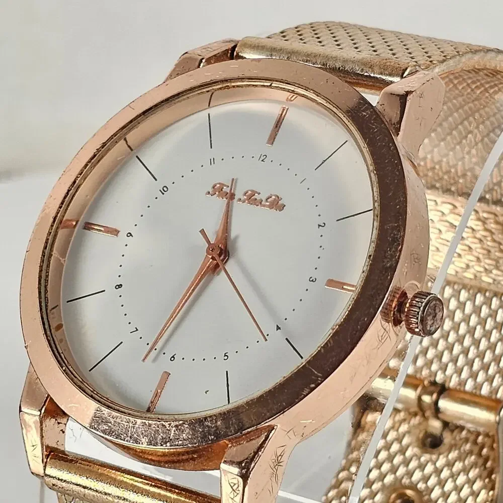 Fei Fei Da Quartz Watch Rose Gold Tone 39.9mm Case Mesh Band Tested New Battery